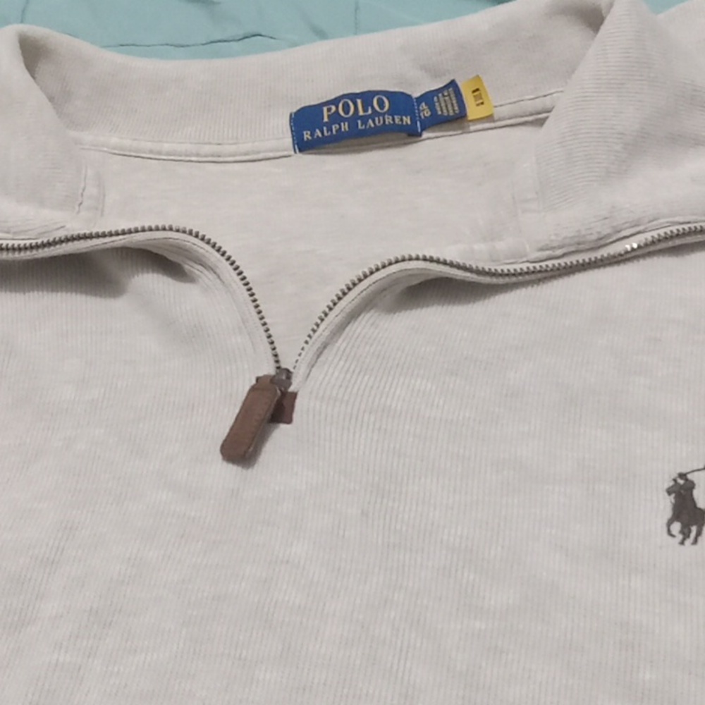 Long sleeve polo sweater light tan and brown